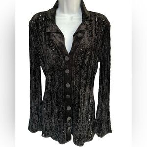 Giorgio Armani Mesh Velvet Black Button Cardigan Blazer Sweater Top 40 S/M Italy